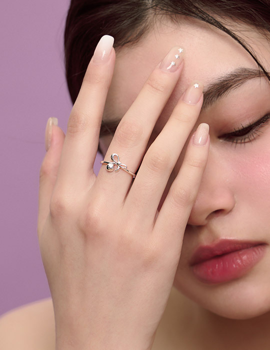 【925純銀】圓珠點綴蝴蝶結可調式戒指