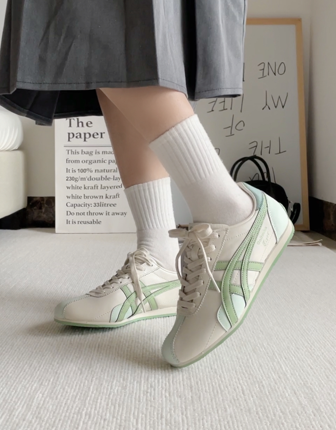 Onitsuka Tiger Runspark 鬼塚虎 綠色 米色 皮革 休閒鞋 1183C442-100/預購