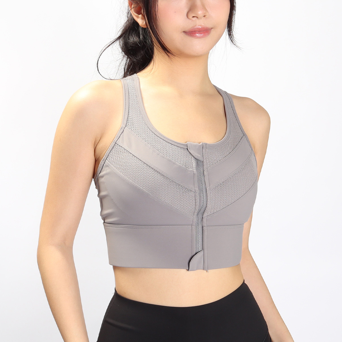 萊卡高強度前拉鍊工字編孔美背瑜珈/運動/機能內衣【固定罩杯】