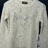 [S] KARL LAGERFELD SOFT WHITE/GLD BONJOUR SCRIPT LUREX SWEATER, L4ZSY727-EXE (SKL1297)