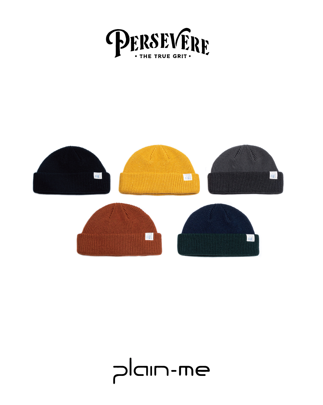 PERSEVERE X Plain-me 經典短毛帽 聯名款 黑/芥末黃/橘/深淺灰拼接/藍綠拼接 23 A/W Fisherman Beanie