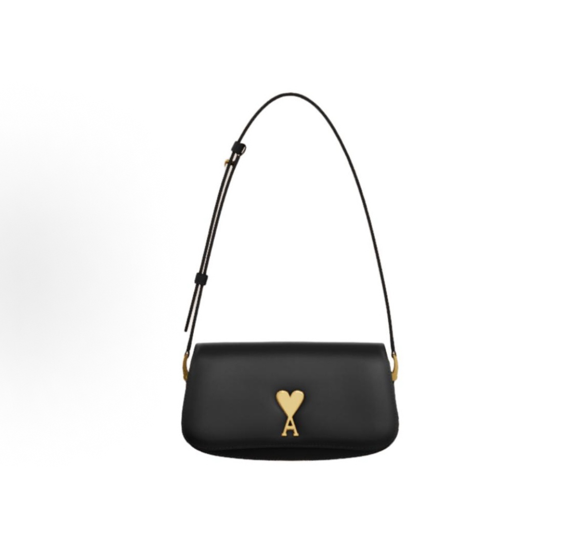 AMIPARIS 愛心金屬配件磁扣開合小牛皮單肩袋女款黑色