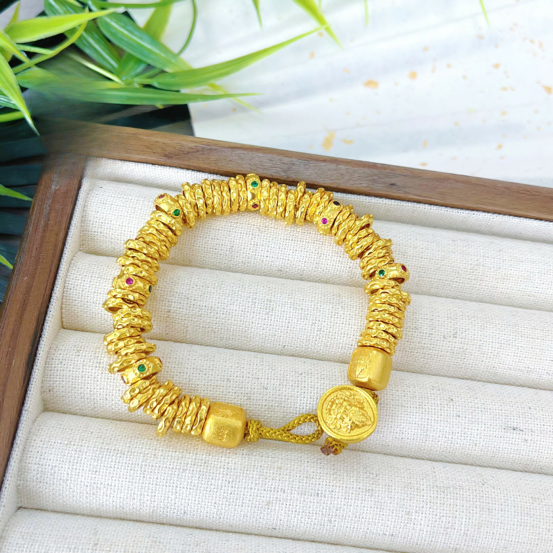 【金輝】黃財神編織錘紋盤纏古法沙金招財手串