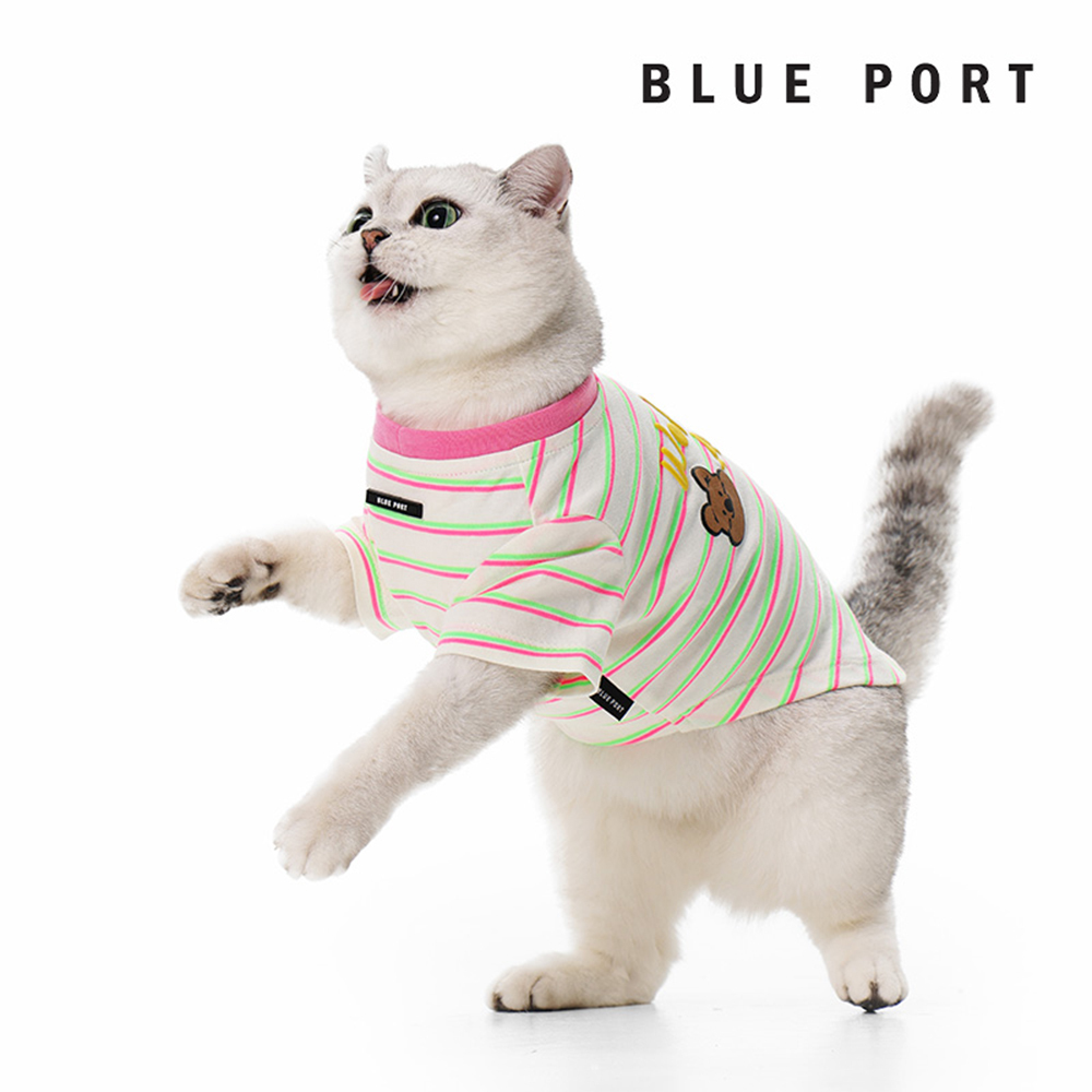 Blue Port - BP條紋印花夏T - 奶油白