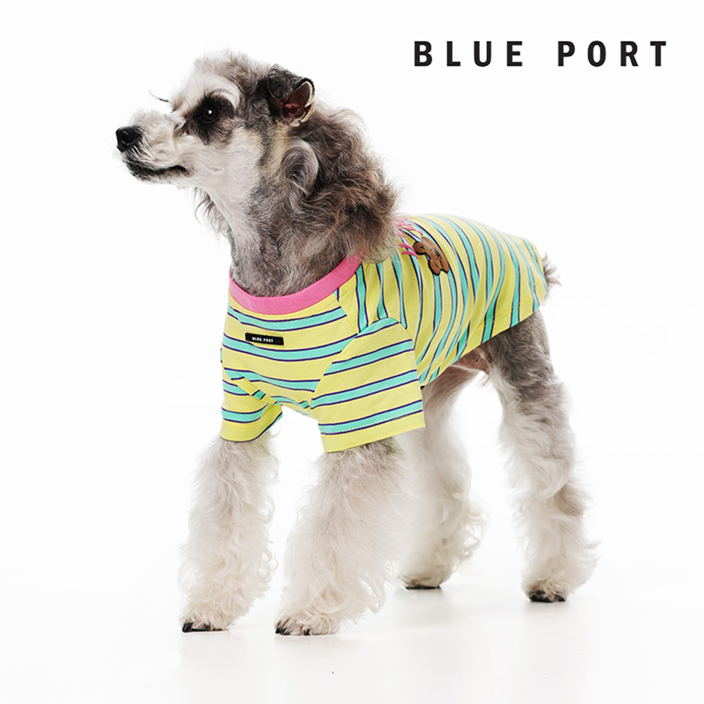 Blue Port - BP條紋印花夏T - 黃藍