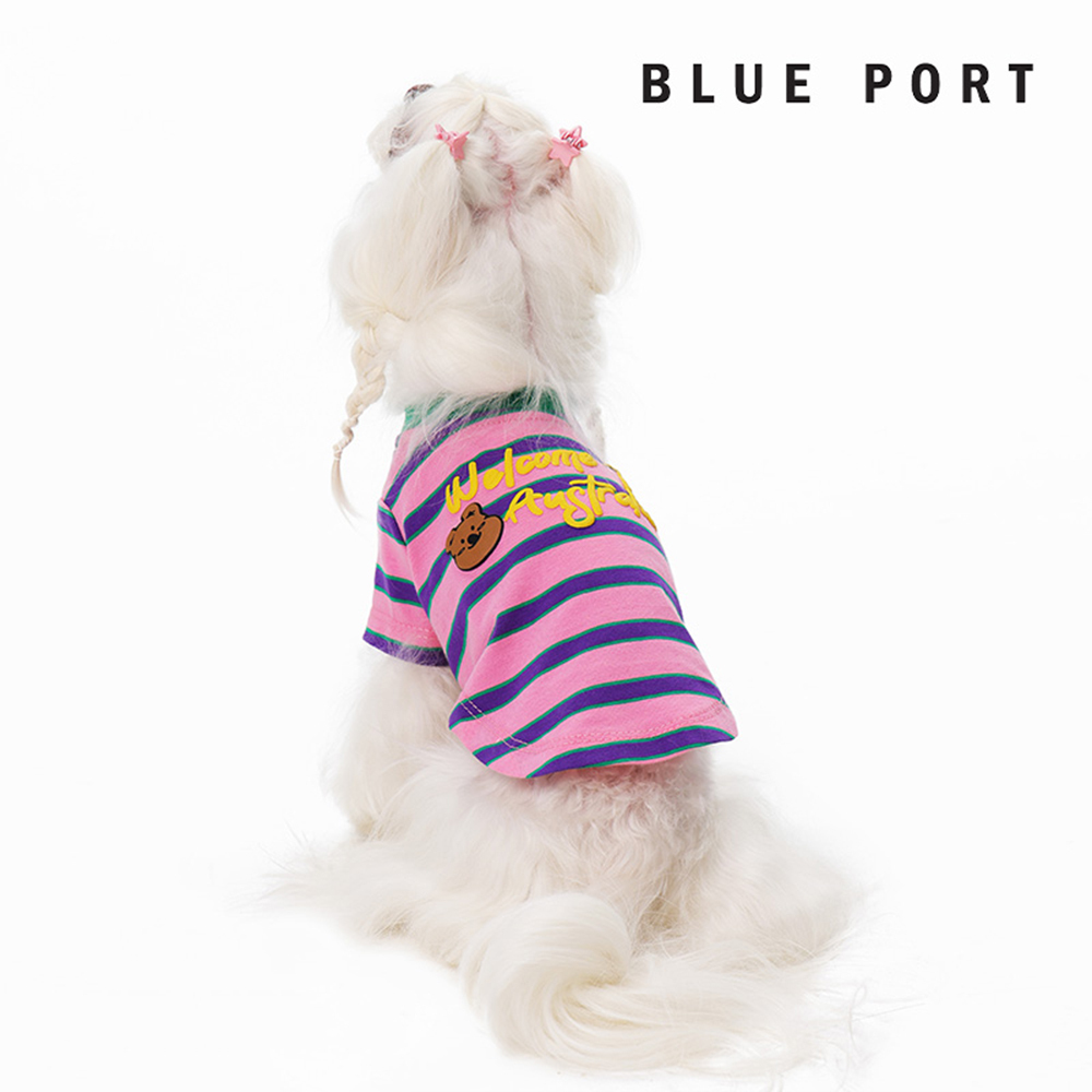 Blue Port - BP條紋印花夏T - 粉紫