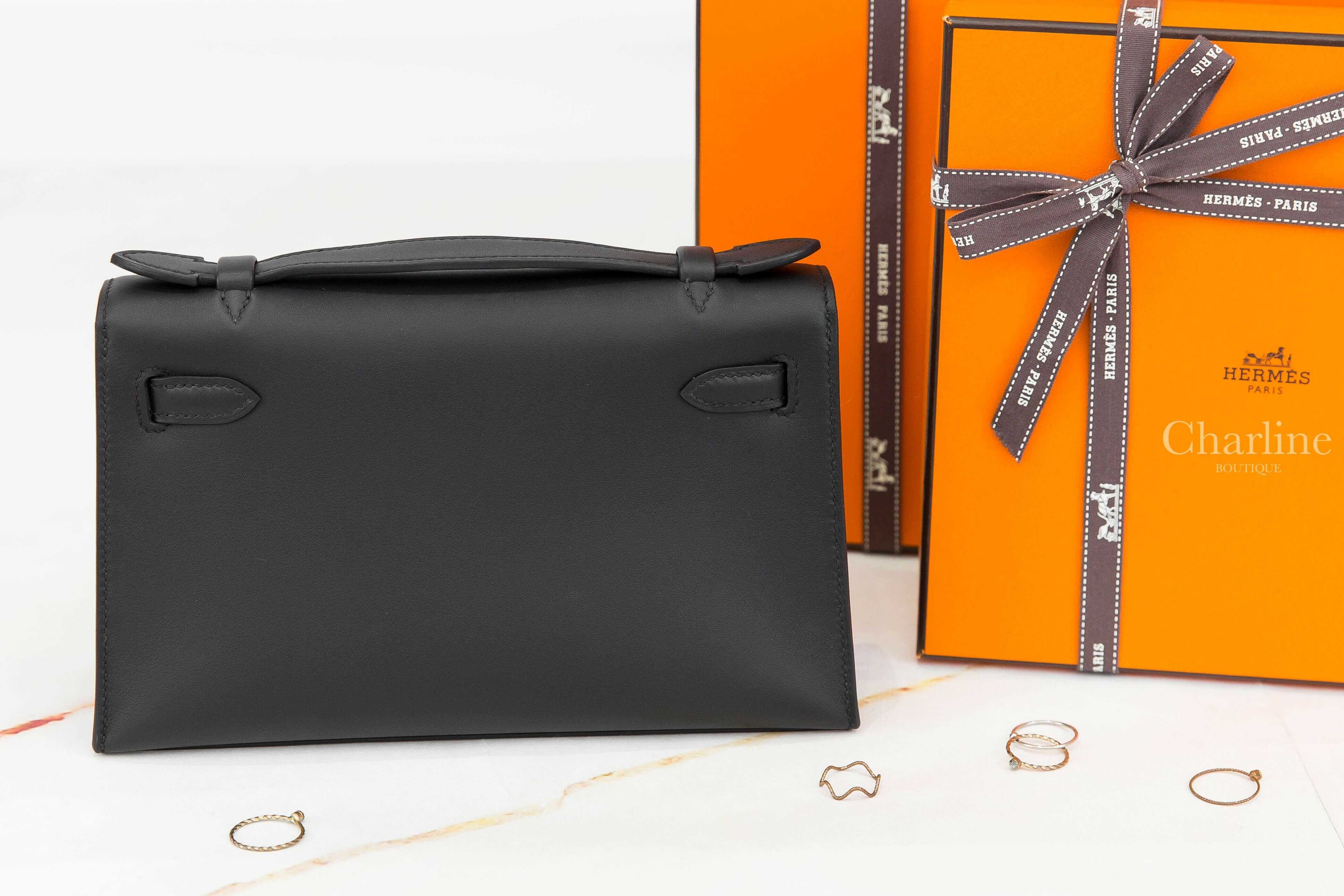 Hermès Mini Kelly Pochette 89 Noir Swift 黑色銀釦迷你凱莉包-Charline Boutique 精品代購