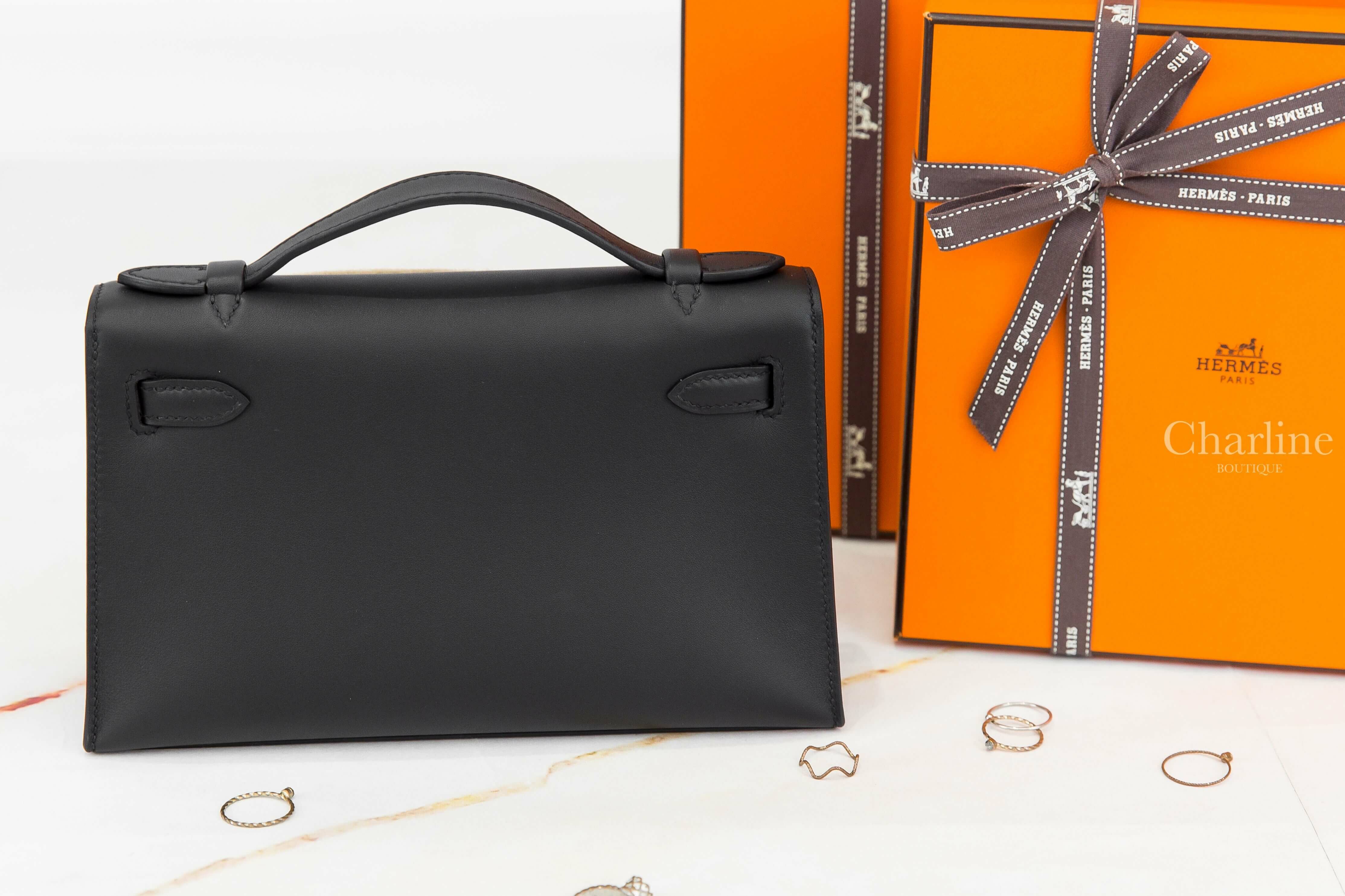 Hermès Mini Kelly Pochette 89 Noir Swift 黑色銀釦迷你凱莉包-Charline Boutique 精品代購