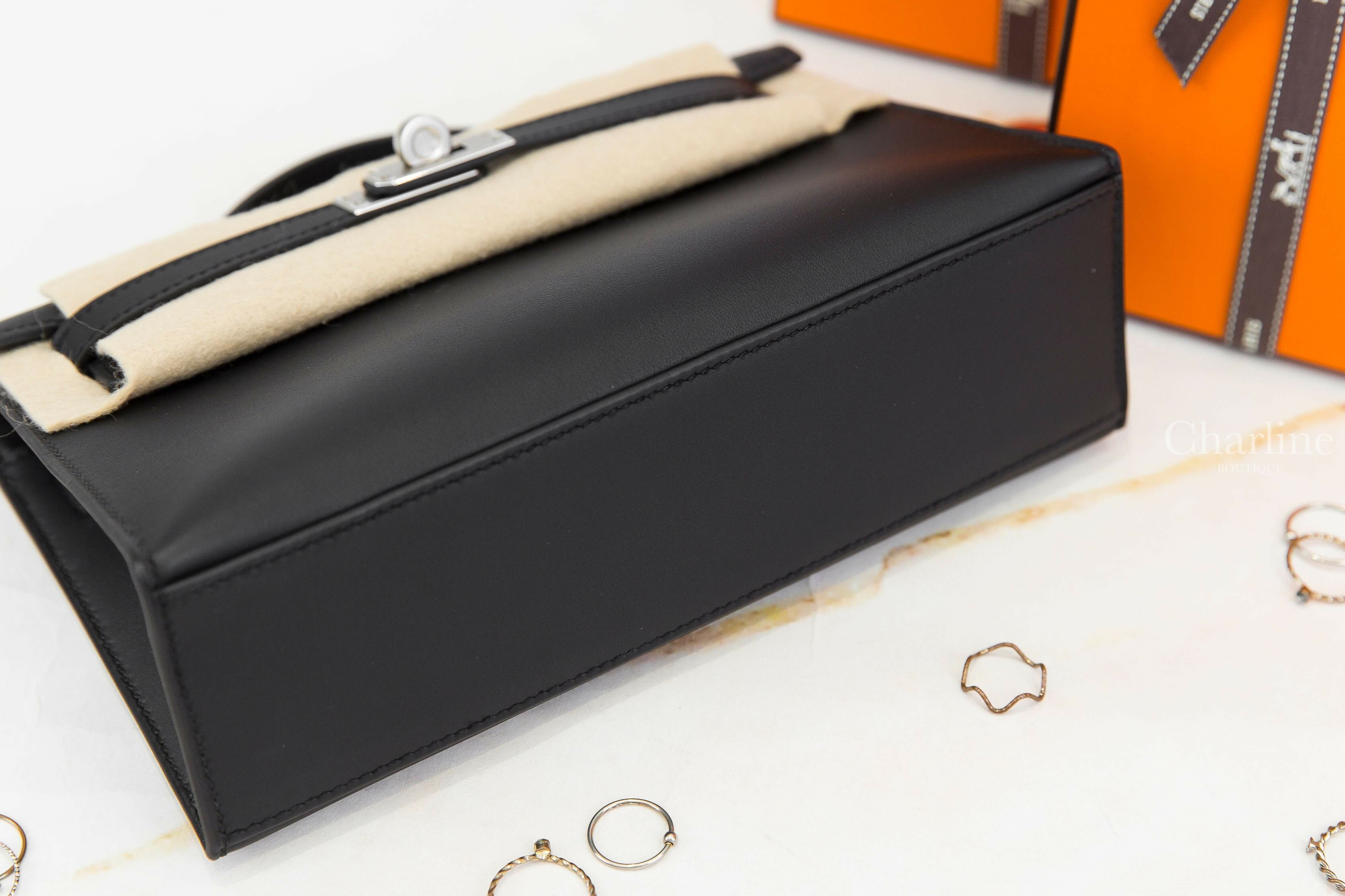 Hermès Mini Kelly Pochette 89 Noir Swift 黑色銀釦迷你凱莉包-Charline Boutique 精品代購