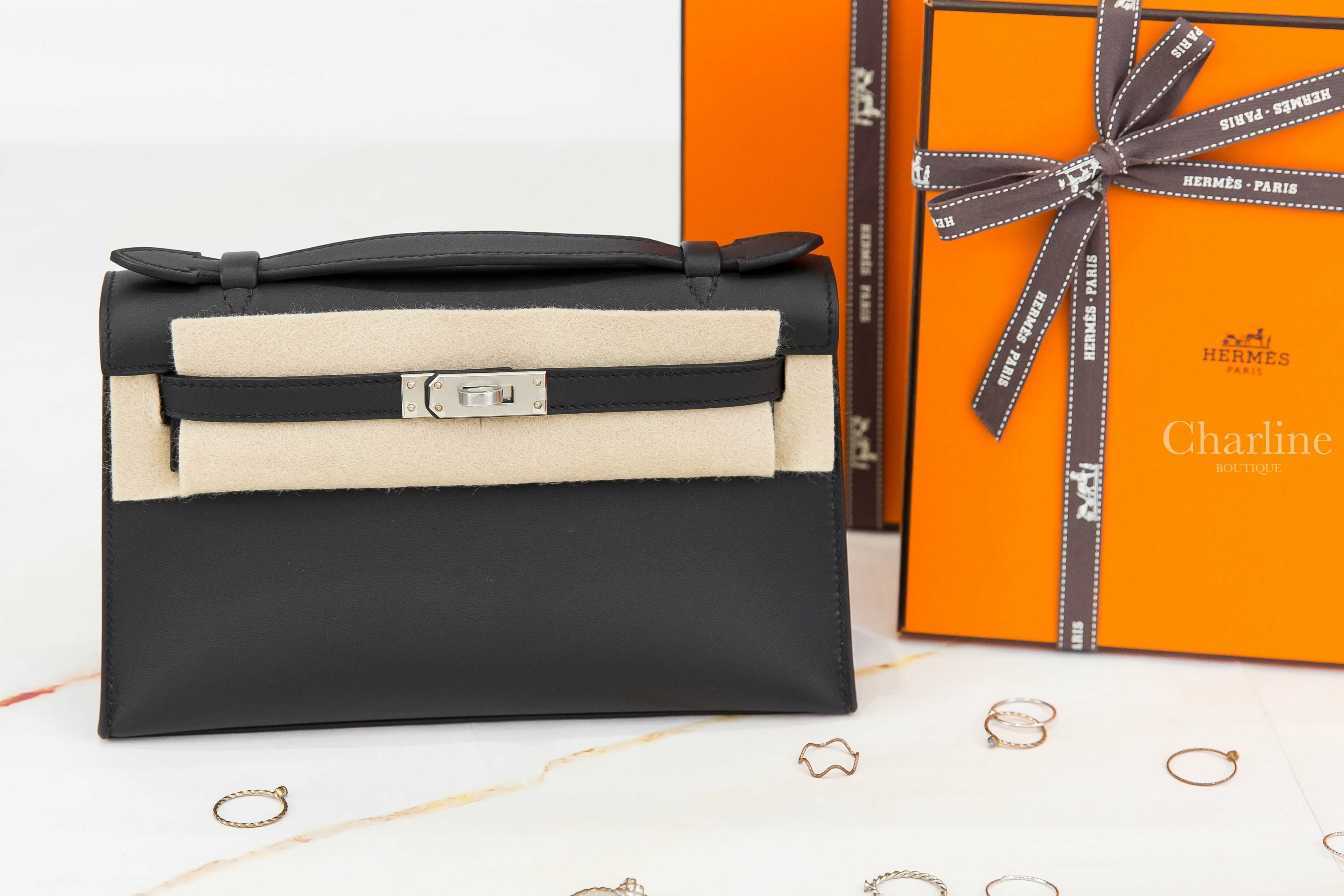 Hermès Mini Kelly Pochette 89 Noir Swift 黑色銀釦迷你凱莉包-Charline Boutique 精品代購