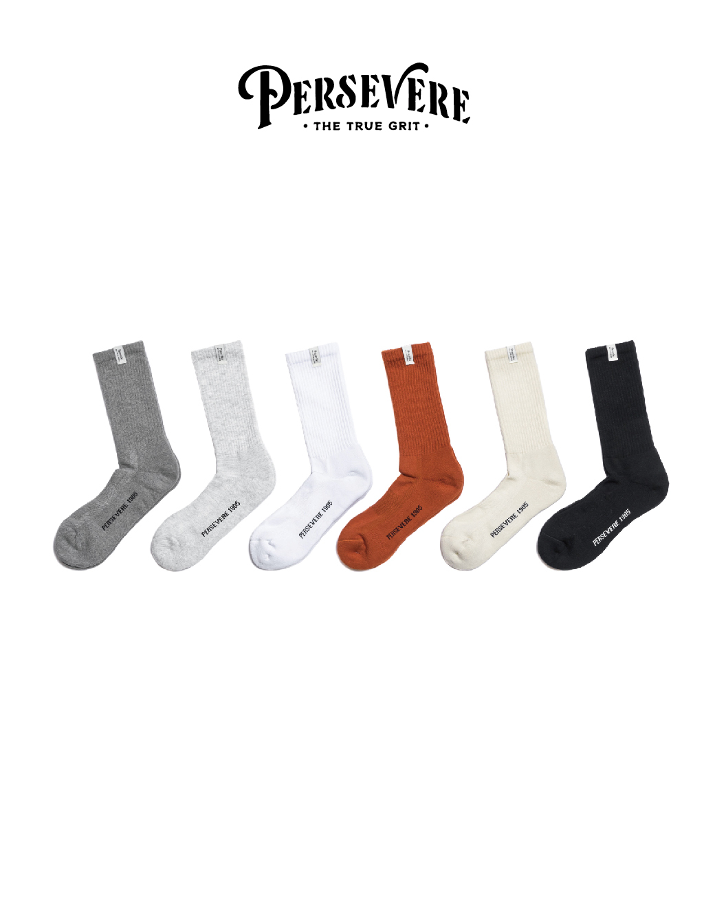 PERSEVERE 經典涼感中筒襪 正白/米白/淺灰/麻花白/黑/橘24 A/W Classic Authentic Crew Socks