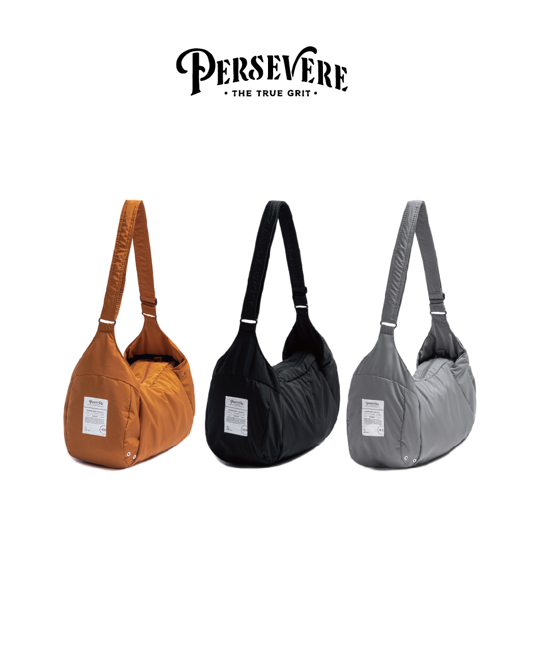 PERSEVERE 防潑水鋪棉跨肩斜背包 黑/淺灰/橘 25 S/S Water-Repellent Padded Crossbody Bag