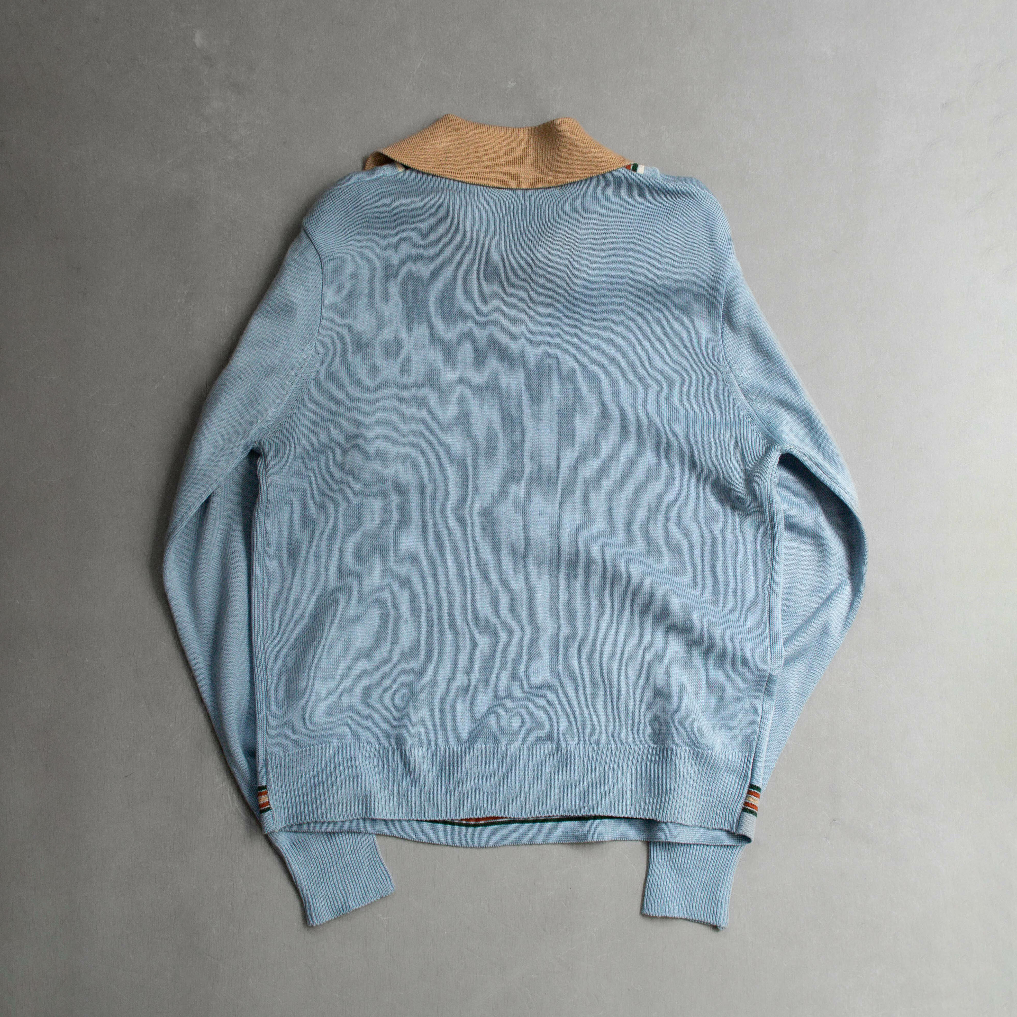 70S JC PENNEY KNIT POLO SHIRT 美國 淺藍 針織 長袖 套頭 箭領 POLO衫