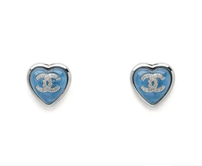 CHANEL 香奈兒【25P 春夏】愛心設計 - 耳環男女同款情侶款藍色