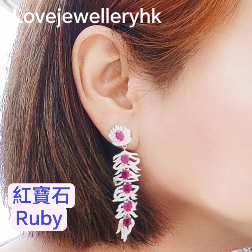 天然紅寶石長款耳環     GE022