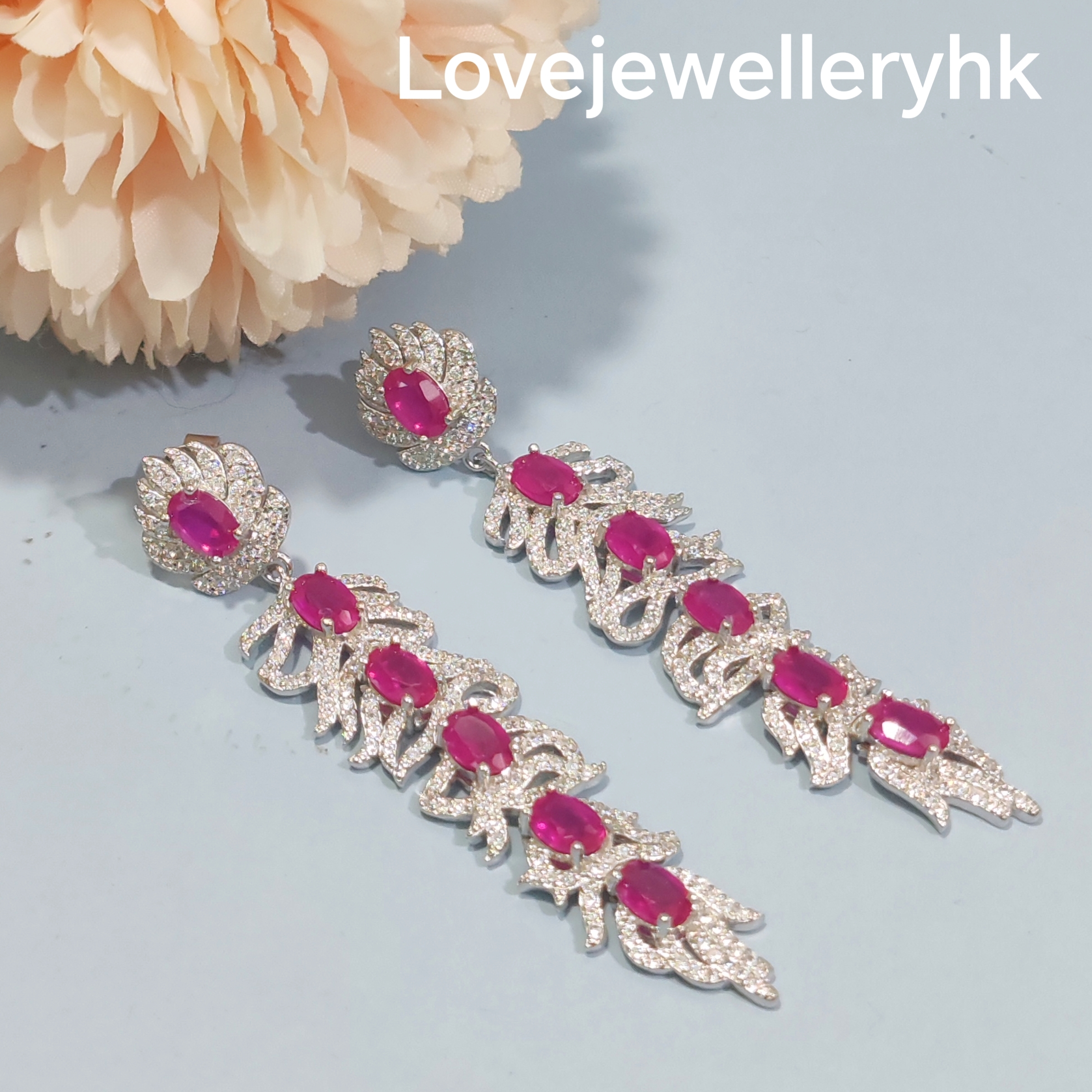 天然紅寶石長款耳環     GE022