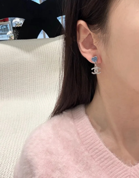 CHANEL心形設計 耳環藍色