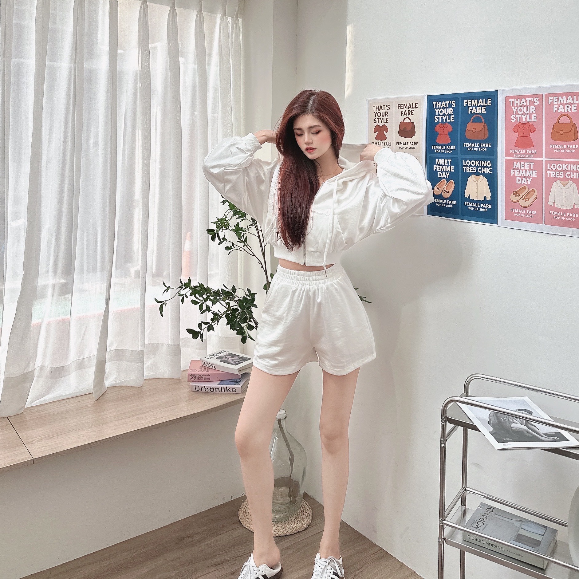 緞面天絲光澤連帽套裝/二色