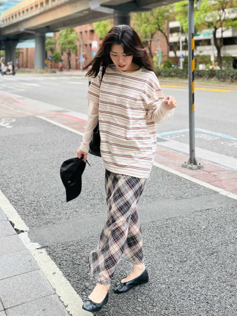 [現貨] Ursula 橫條拼紗假兩件上衣 [ 粉色 / Free ]