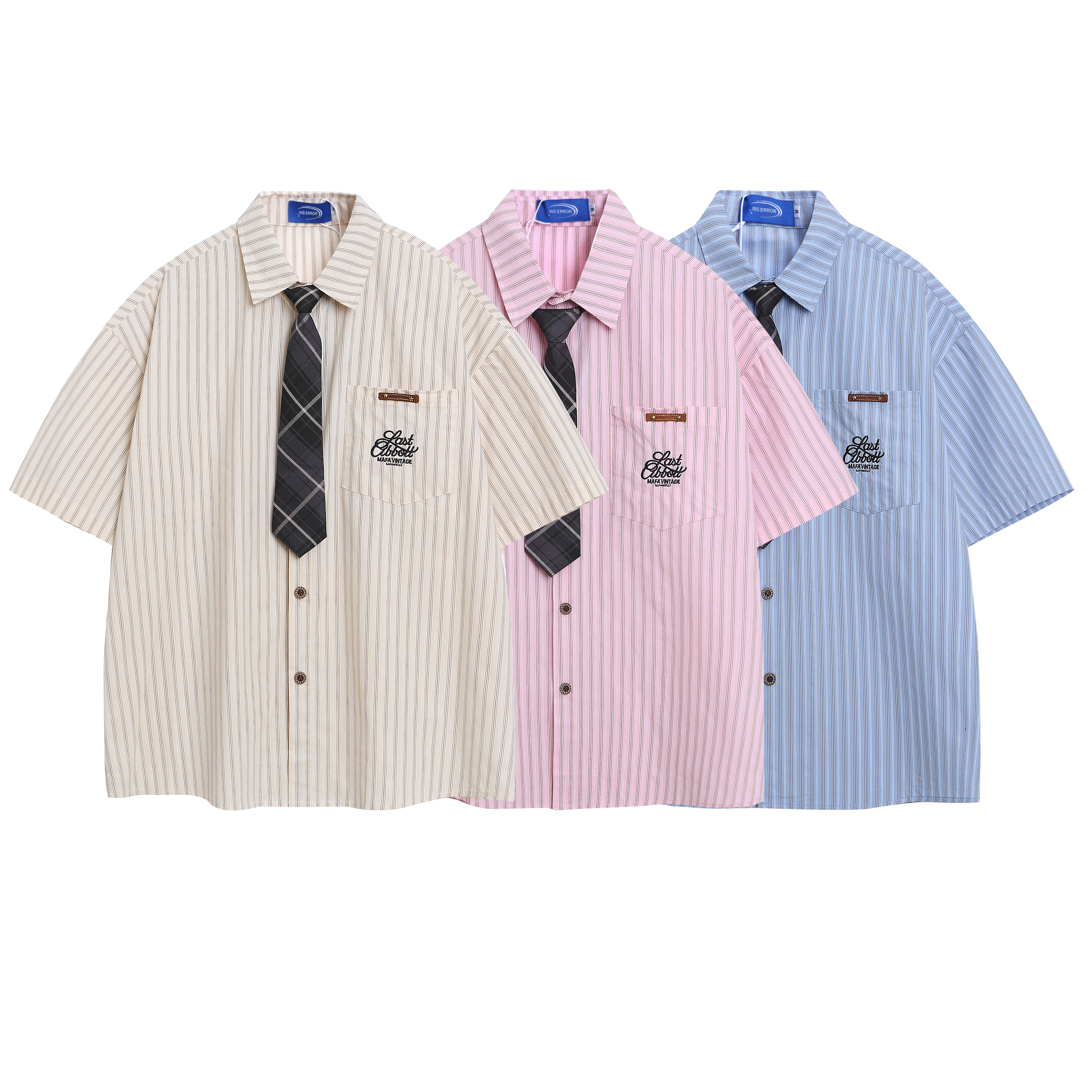 《S.V》小清新領帶直條短衫