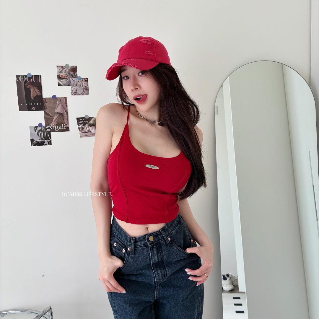 個性立體車線-顯瘦U領吊帶背心-3色 bra-top 細肩帶背心 小可愛(現貨)