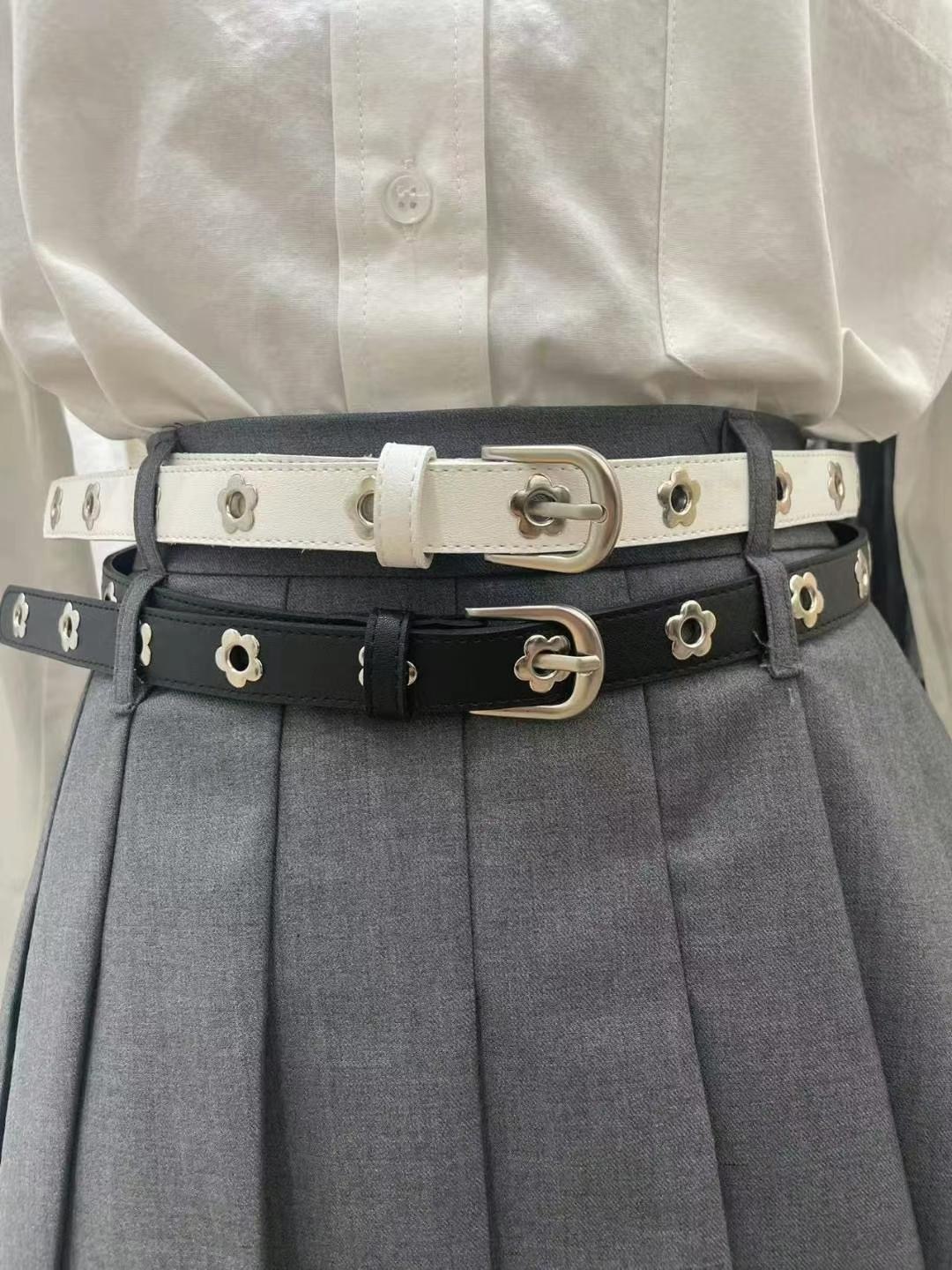 小花洞洞真皮腰帶