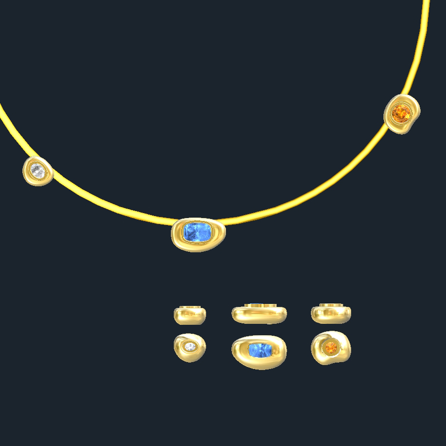 【訂製】Jelly Bean彩色寶石18K蛇骨鍊