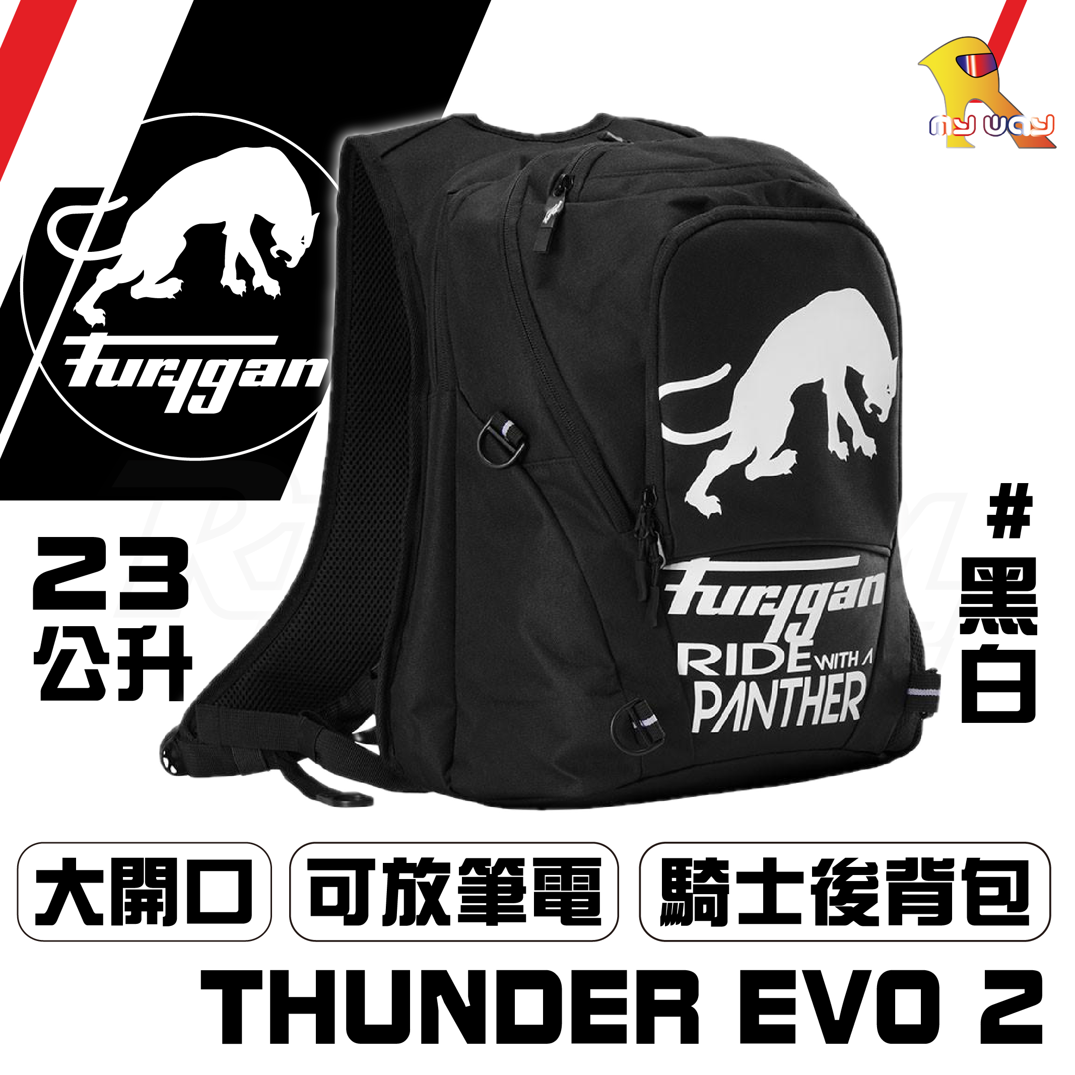 FURYGAN THUNDER EVO 2 黑白 後背包 騎士包 23公升