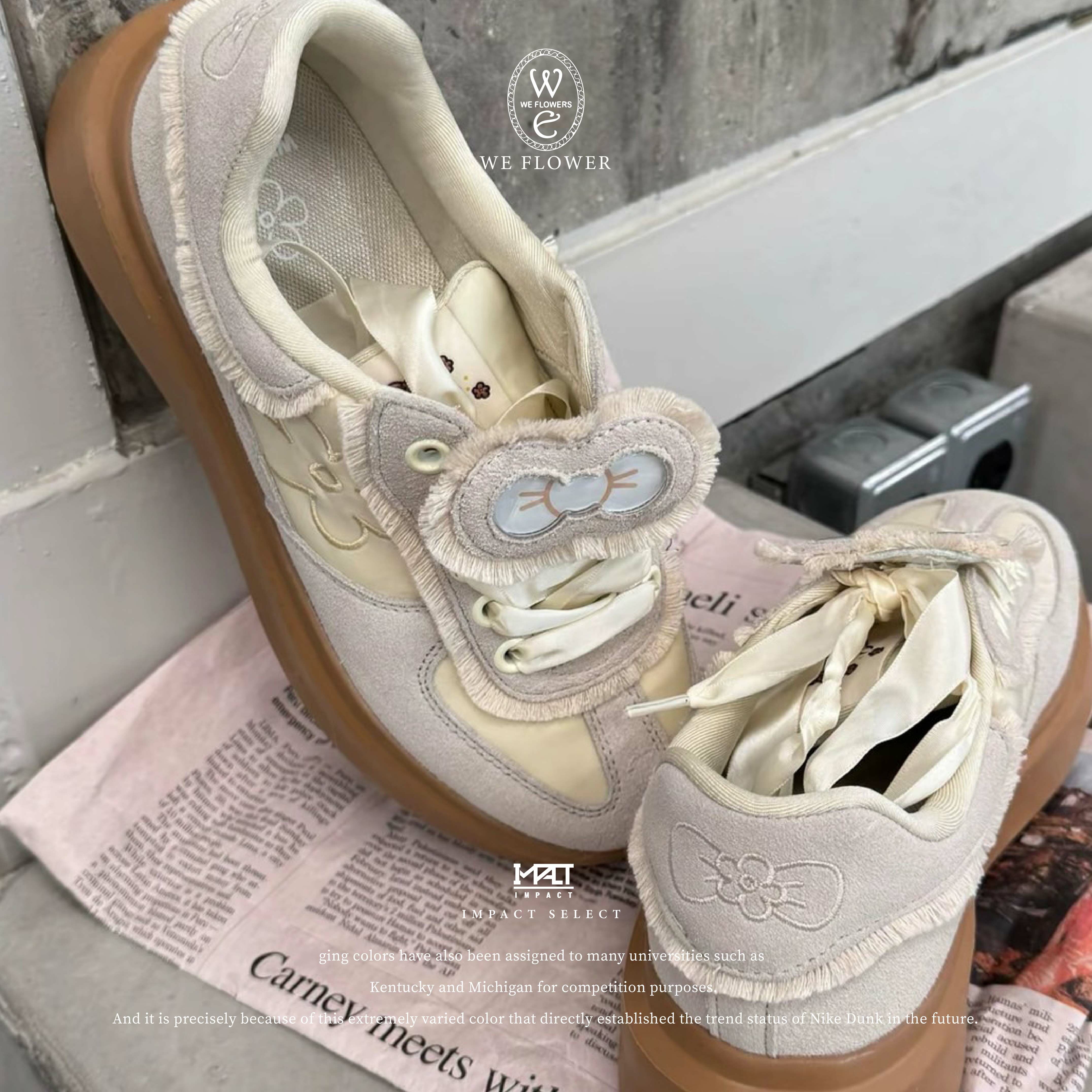 WE FLOWER 小花鞋X娜小古IP 聯名款 德訓鞋 奶茶色 WF002-2