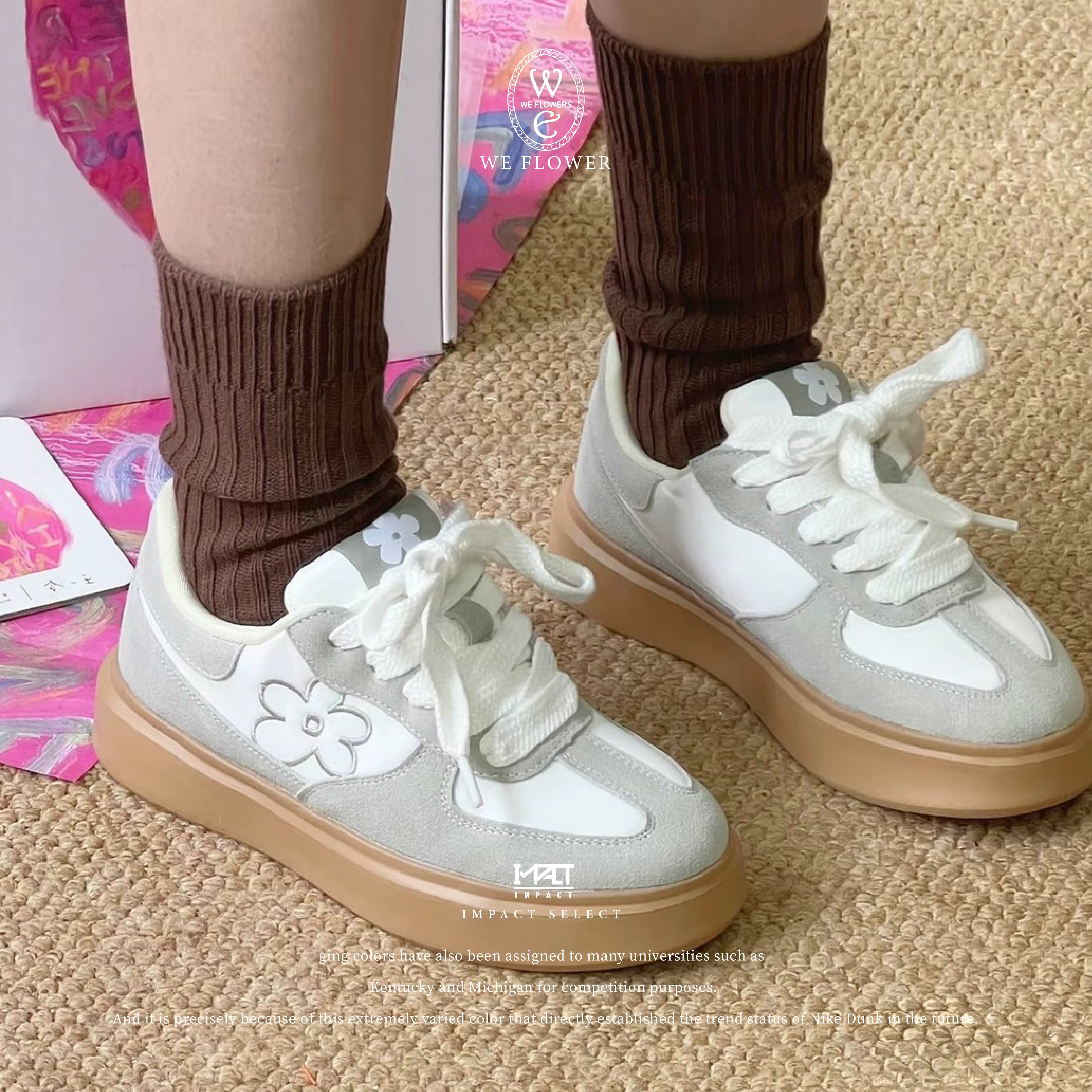 WE FLOWER 小花鞋 德訓鞋 復古灰 WF002-1