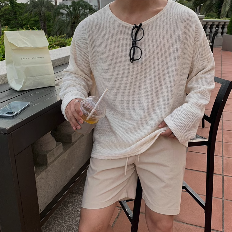 韓版薄款超舒服純色慵懶圓領上衣