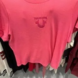 [S] TRUE RELIGION HOT PINK EMBROIDERED RIB SS CREW TEE, 208539-HOT PINK (STR137)
