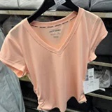 [S] DKNY TROPCL PEACH SLEEVE TECH TEE WITH RUCHED SIDE SEAMS, DP5T9918-TRD (SD1255)