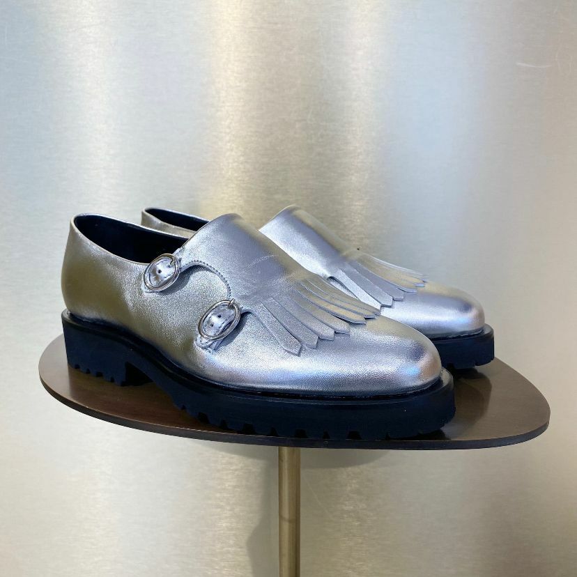 Rupert Sanderson RS Cedar silver laminate loafers