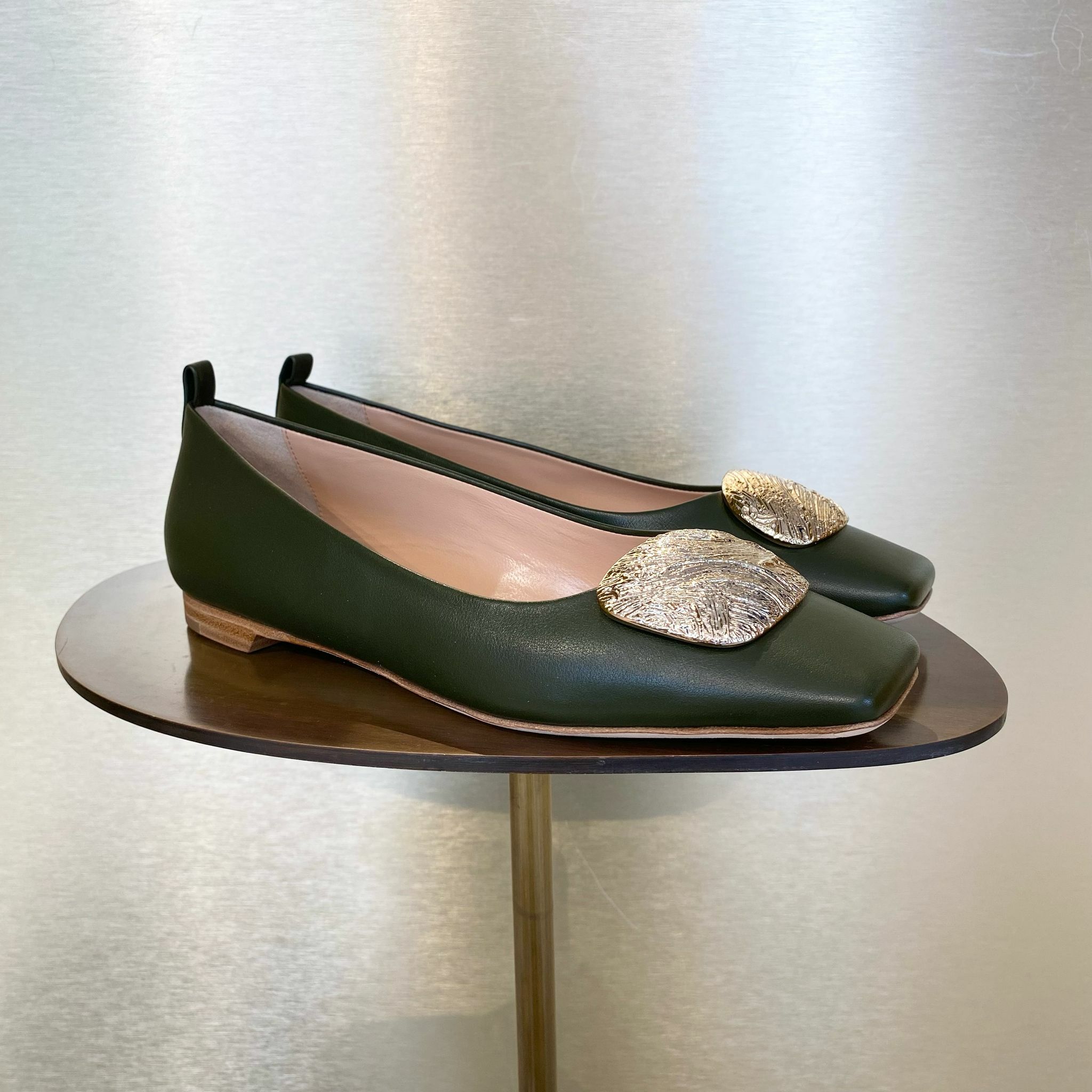 Rupert Sanderson RS Ahoy Calf Ripple flats khaki Green