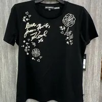 [S] KARL LAGERFELD BLACK FLORAL LOGO TEE, L5WHM085-BLK (SKL1315)