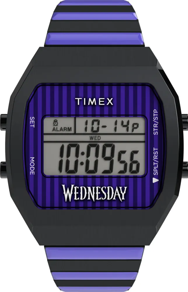 萬年鐘錶 - Timex x Wednesday 天美時  阿達一族熱門影集聯名經典方形電子錶 TW2Y19500 錶徑36MM