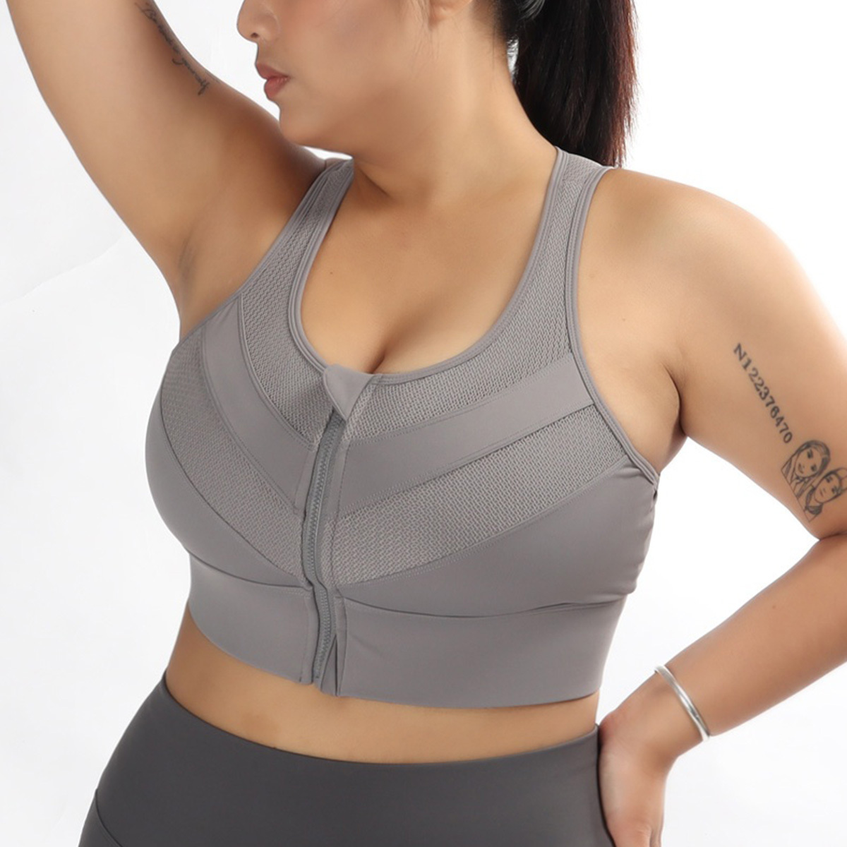 萊卡高強度前拉鍊工字編孔美背瑜珈/運動/機能內衣【固定罩杯】