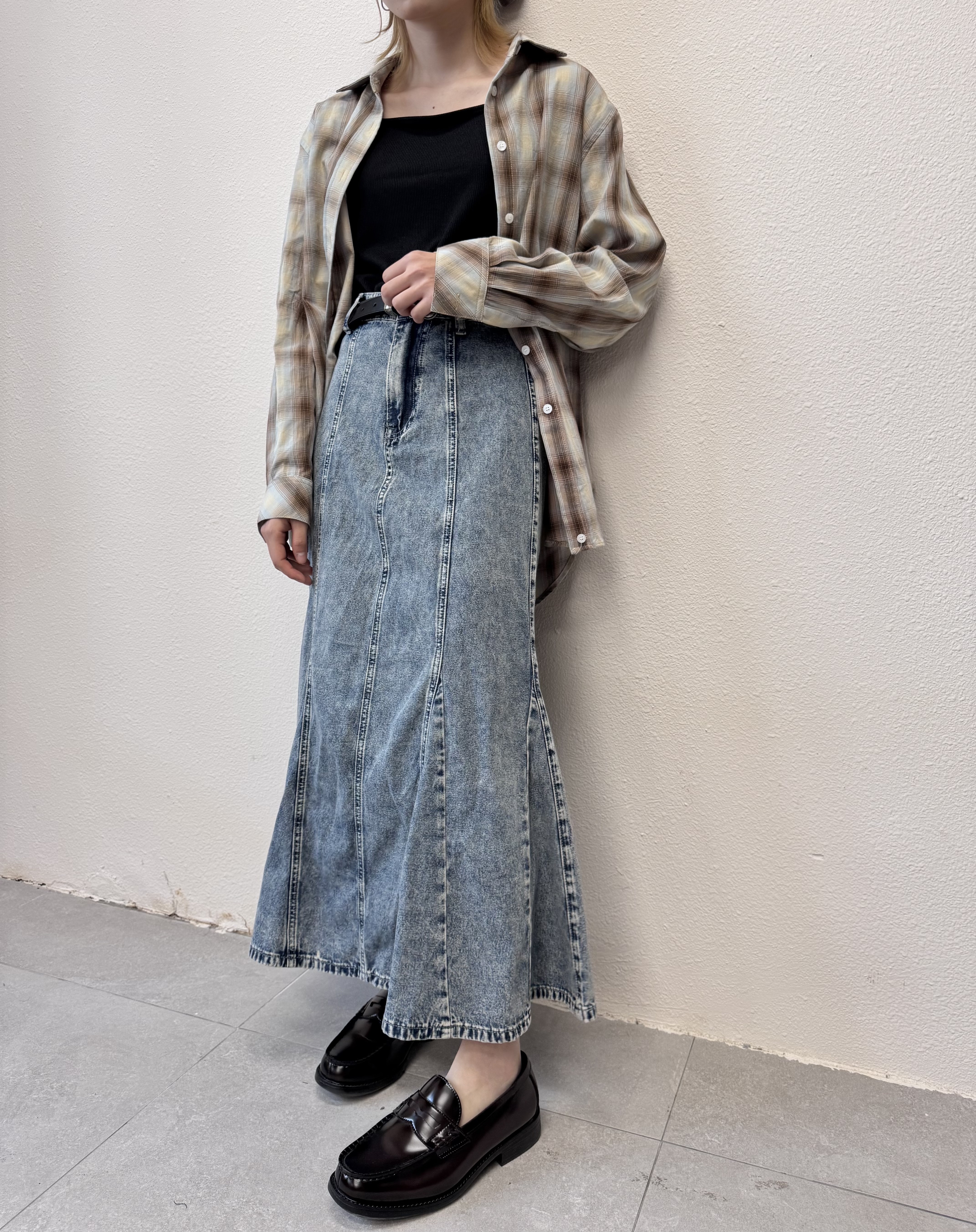 石磨洗水色牛仔魚尾裙 - SK9894