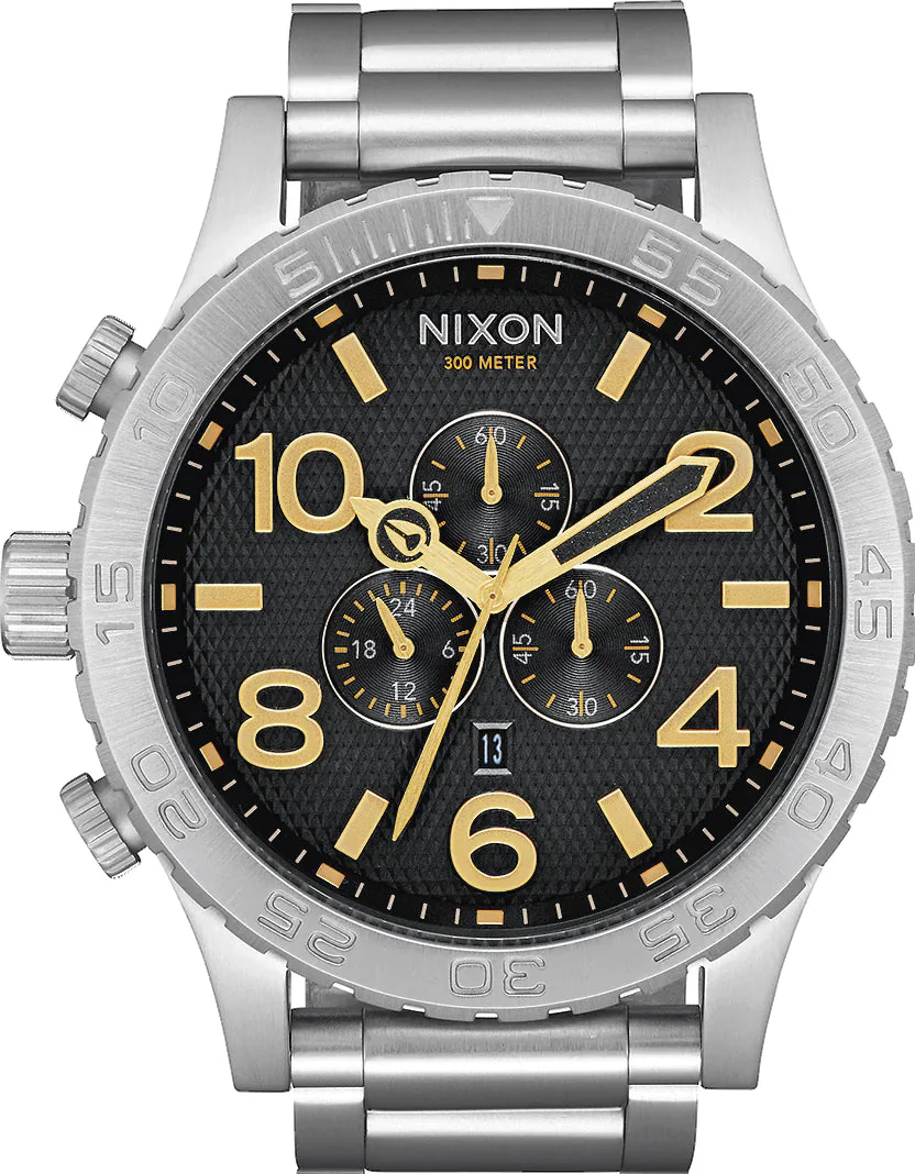 萬年鐘錶 - NIXON 尼克森 THE 51-30  CHRONO 大錶徑300米黑色面盤金色指針三眼計時男錶    A083-2730  錶徑51MM