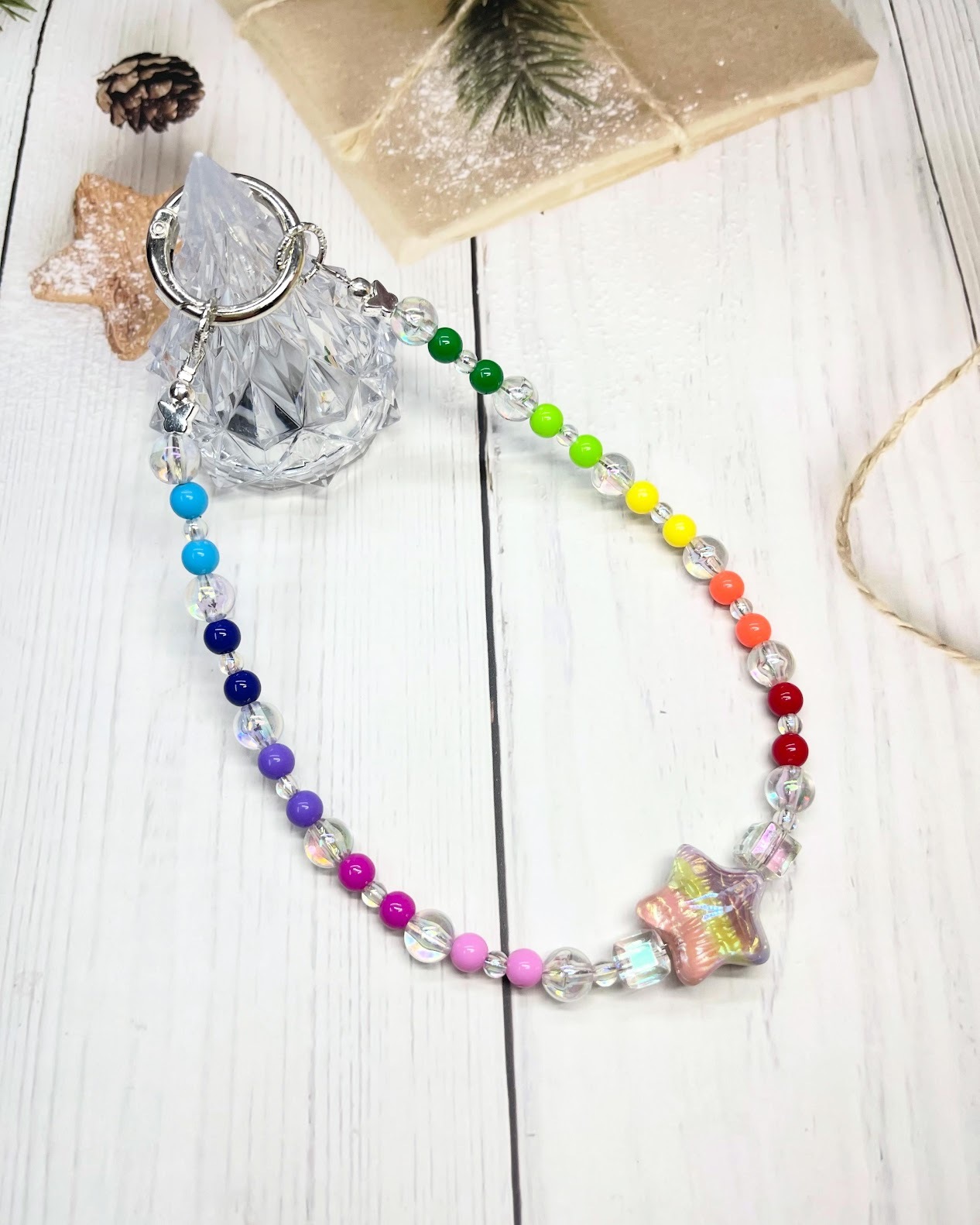 🌟彩虹小珠+大星星🌟手工串珠掛飾