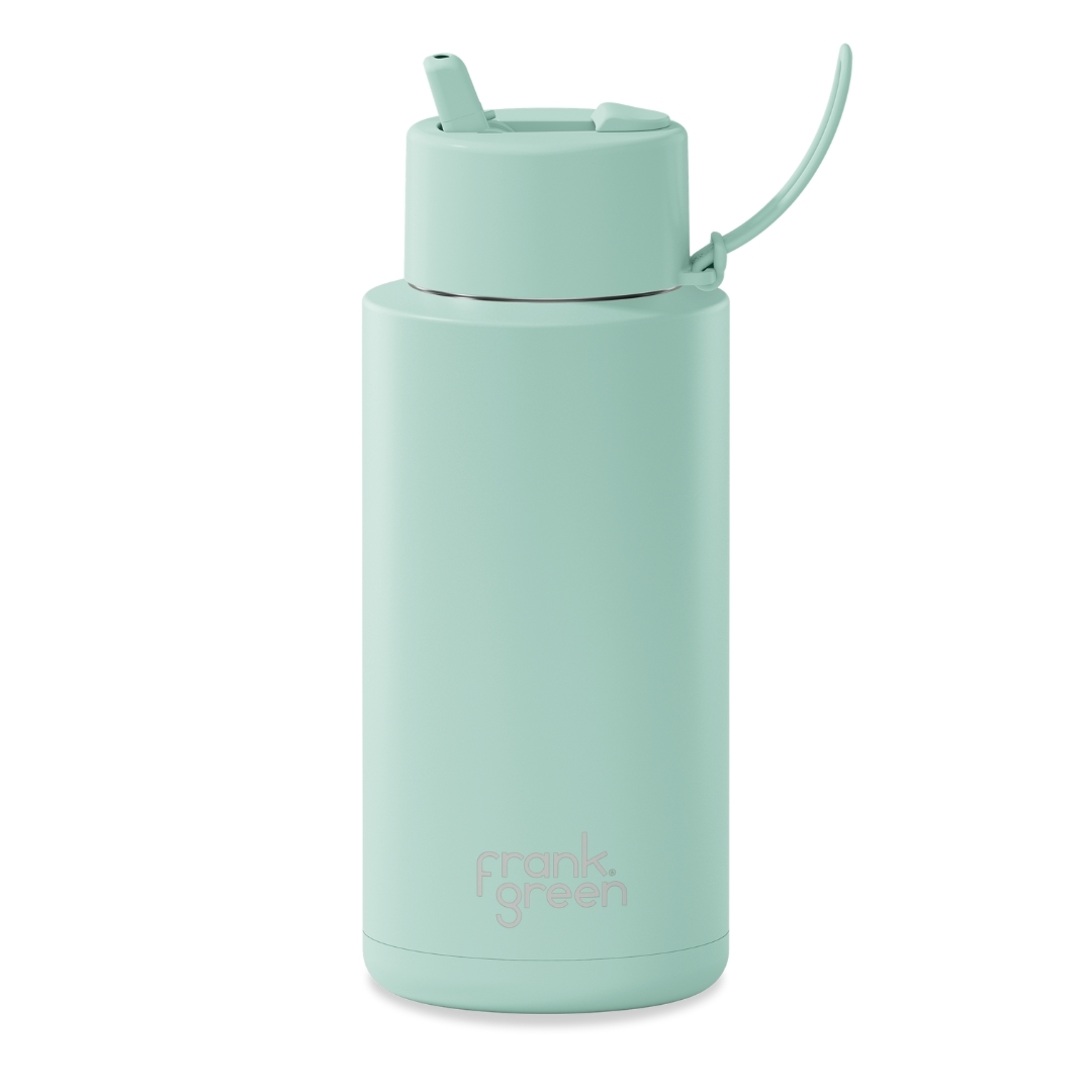 Peppermint Ceramic Reusable Bottle with Flip Straw Lid- 34oz / 1,000ml | FRANK GREEN