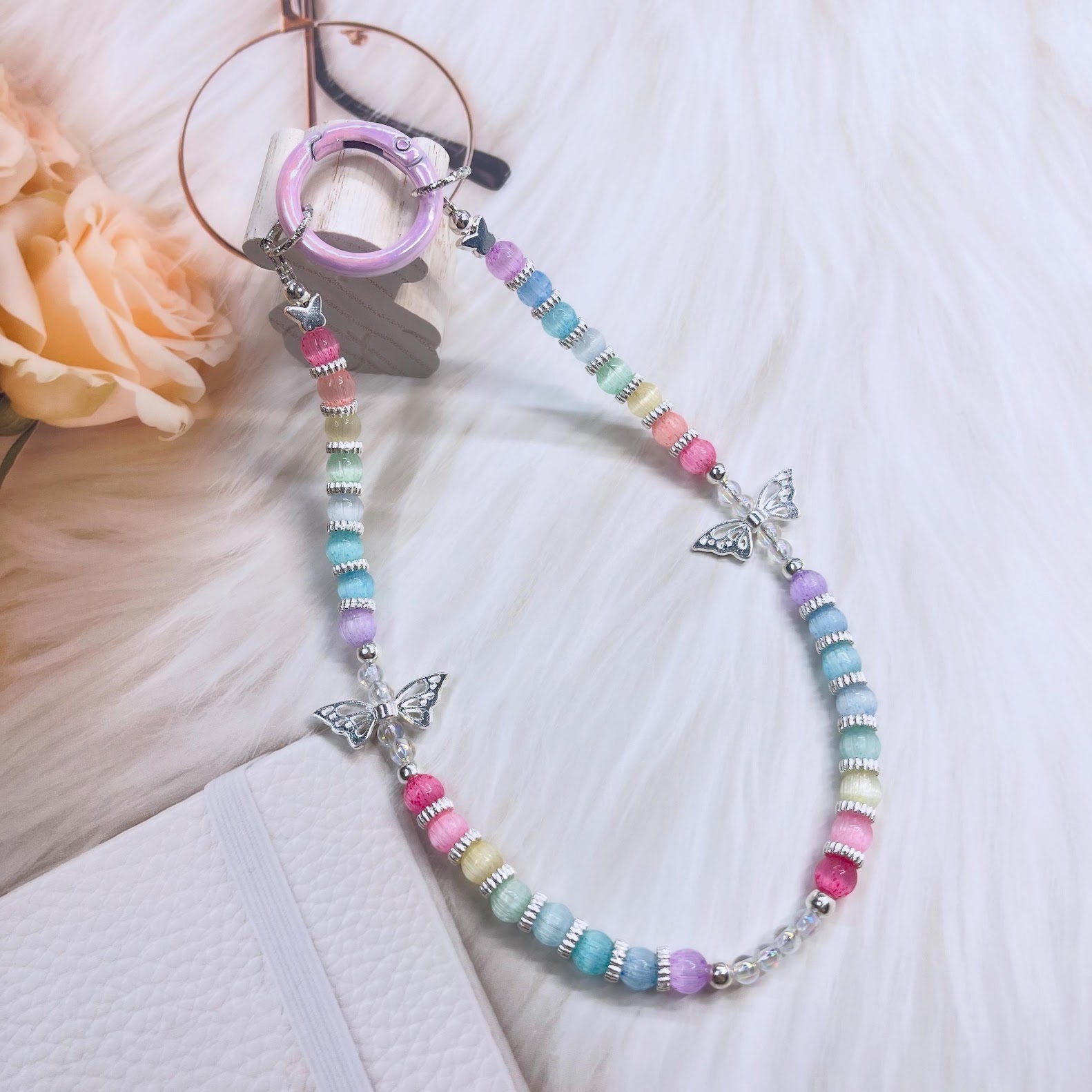 🌟彩虹貓眼小珠🌟手工串珠掛飾