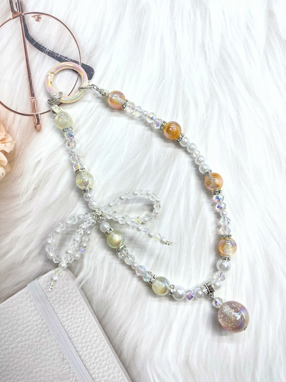 🌟橙色調+韓式小蝴蝶結🌟手工串珠掛飾