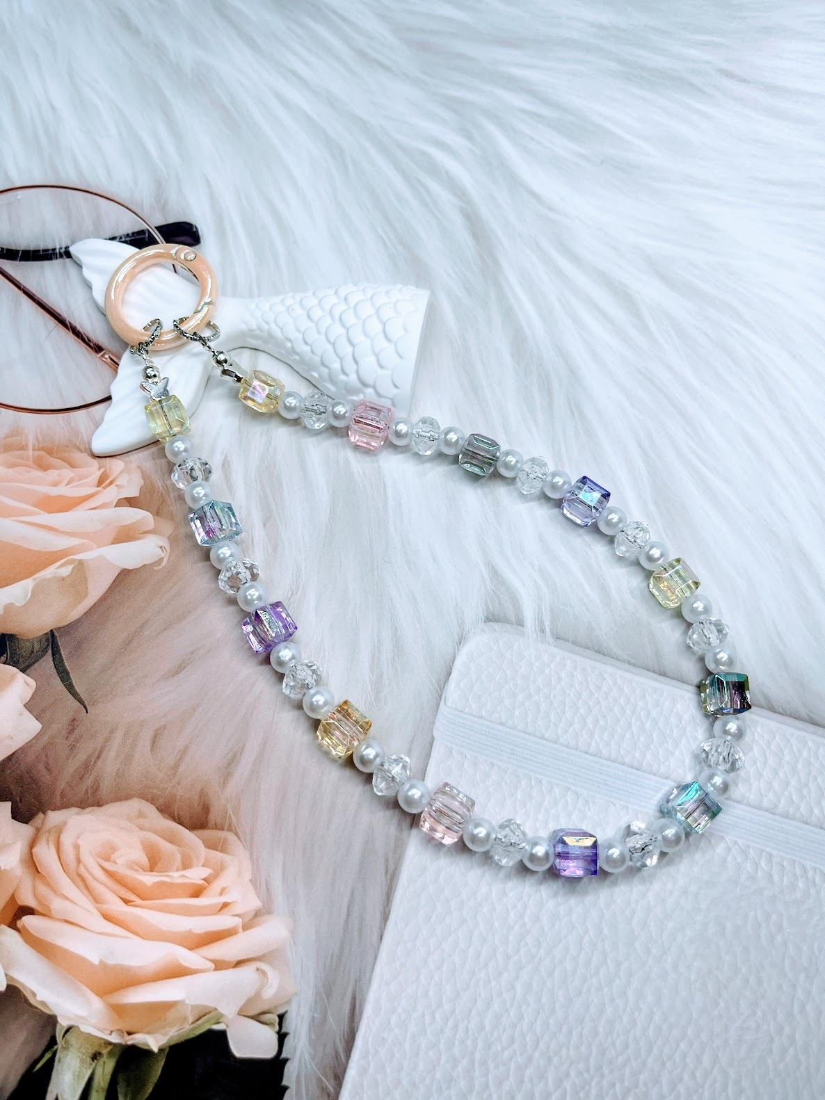 🌟閃閃方形+珍珠小珠🌟手工串珠掛飾