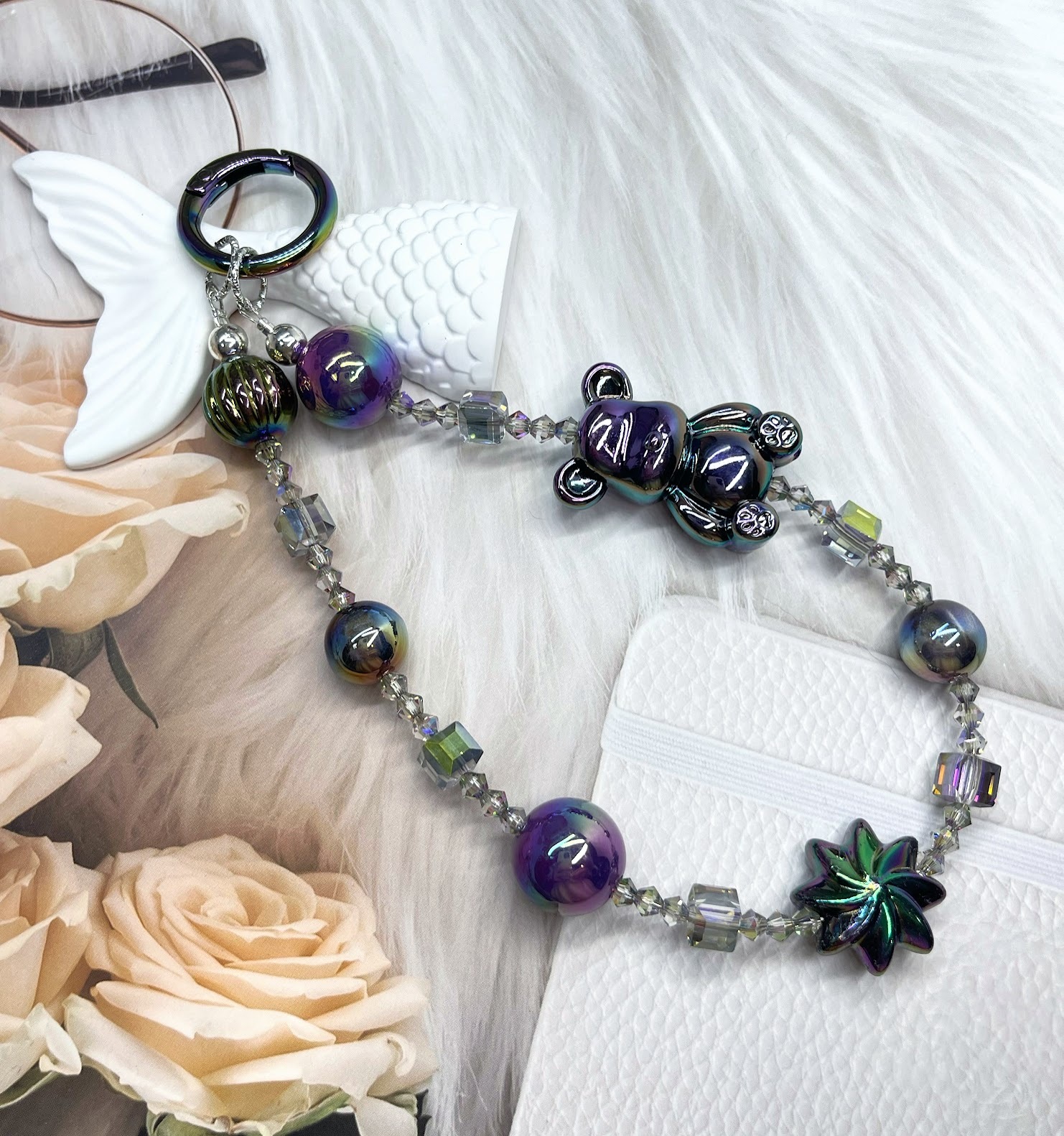 🌟黑閃調+小熊🌟手工串珠掛飾