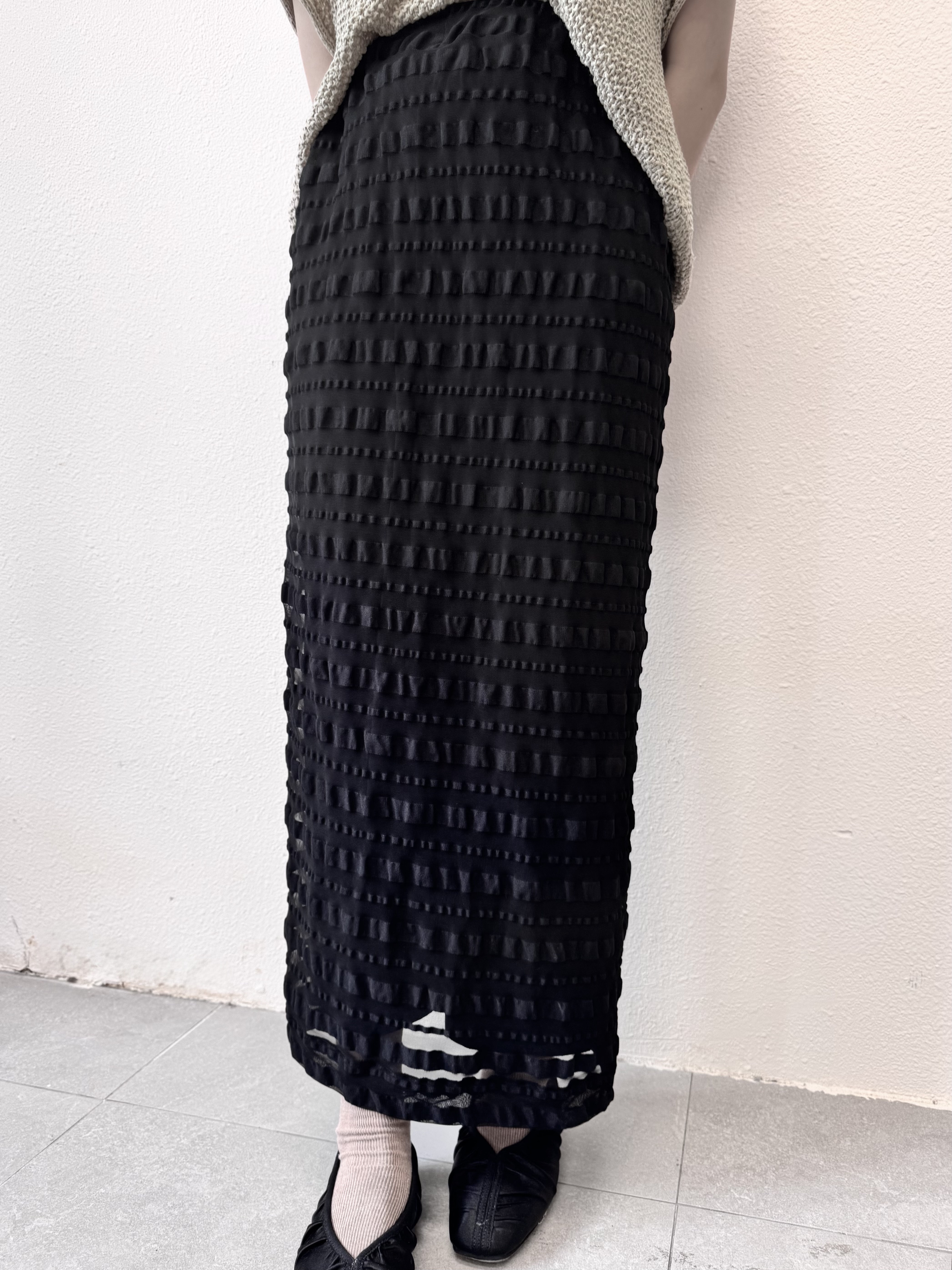 條紋網紗鉛筆裙 - SK51593