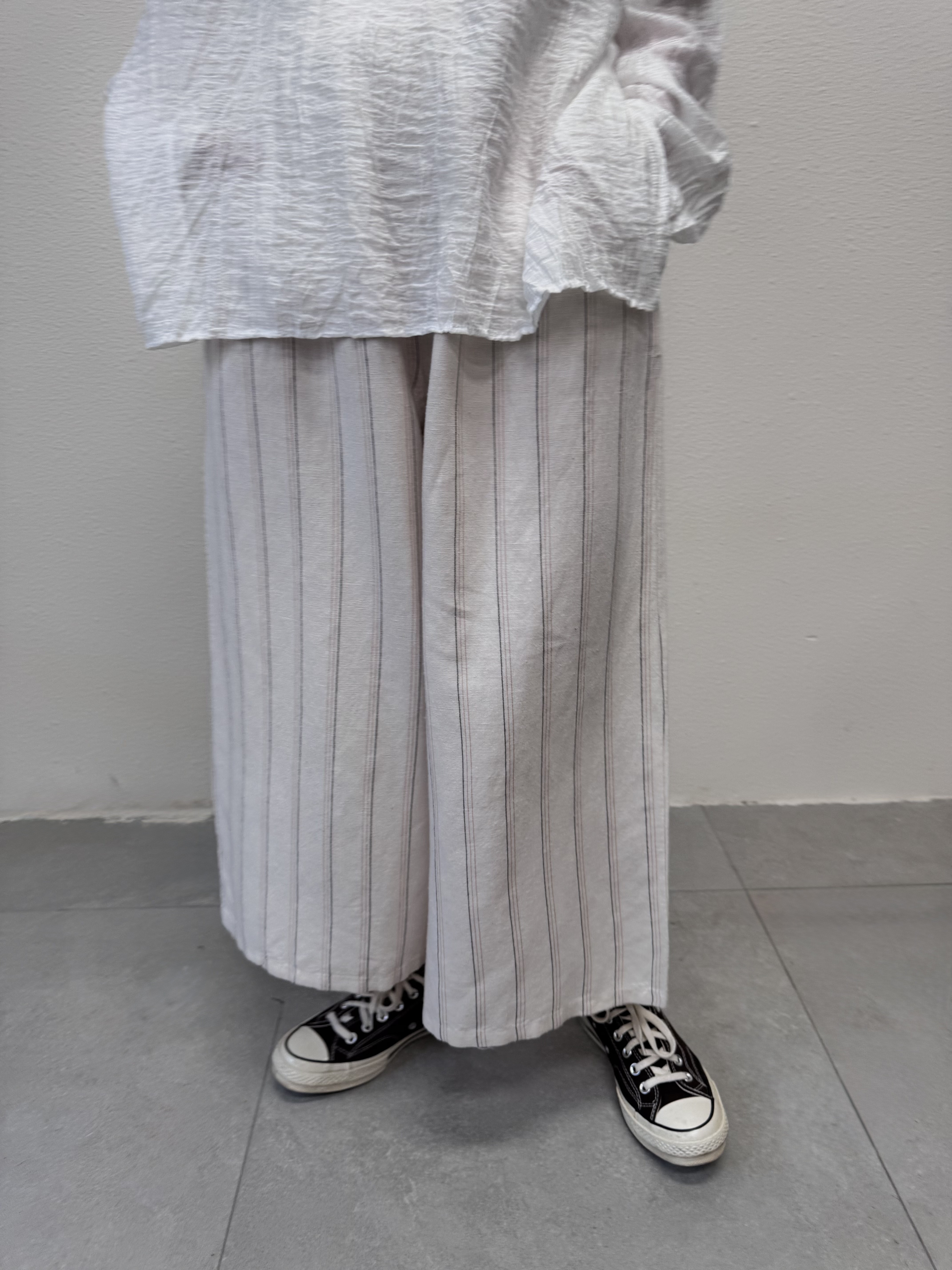 45%麻～八分長條子裙褲 - TR52601