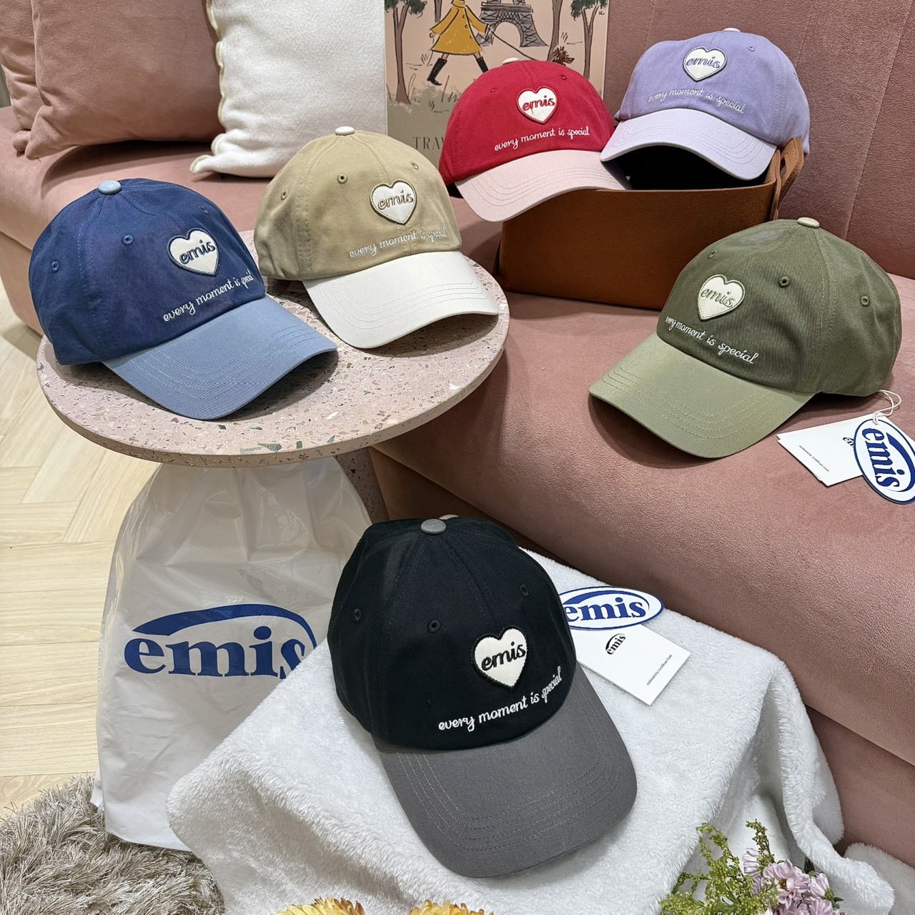 Emis拼色愛心標Logo棒球帽(現貨3色)