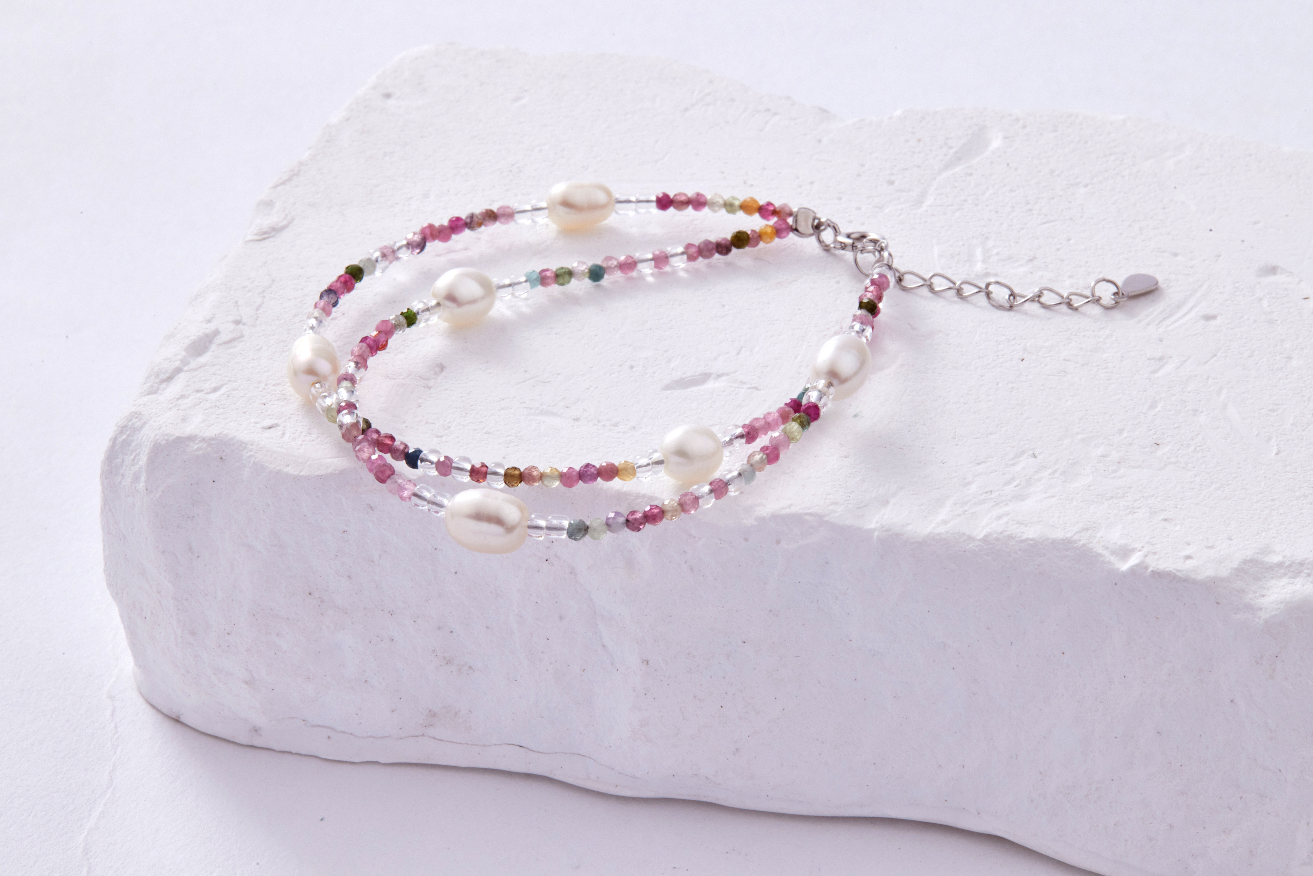 B425 | 純銀碧璽淡水珍珠手鍊